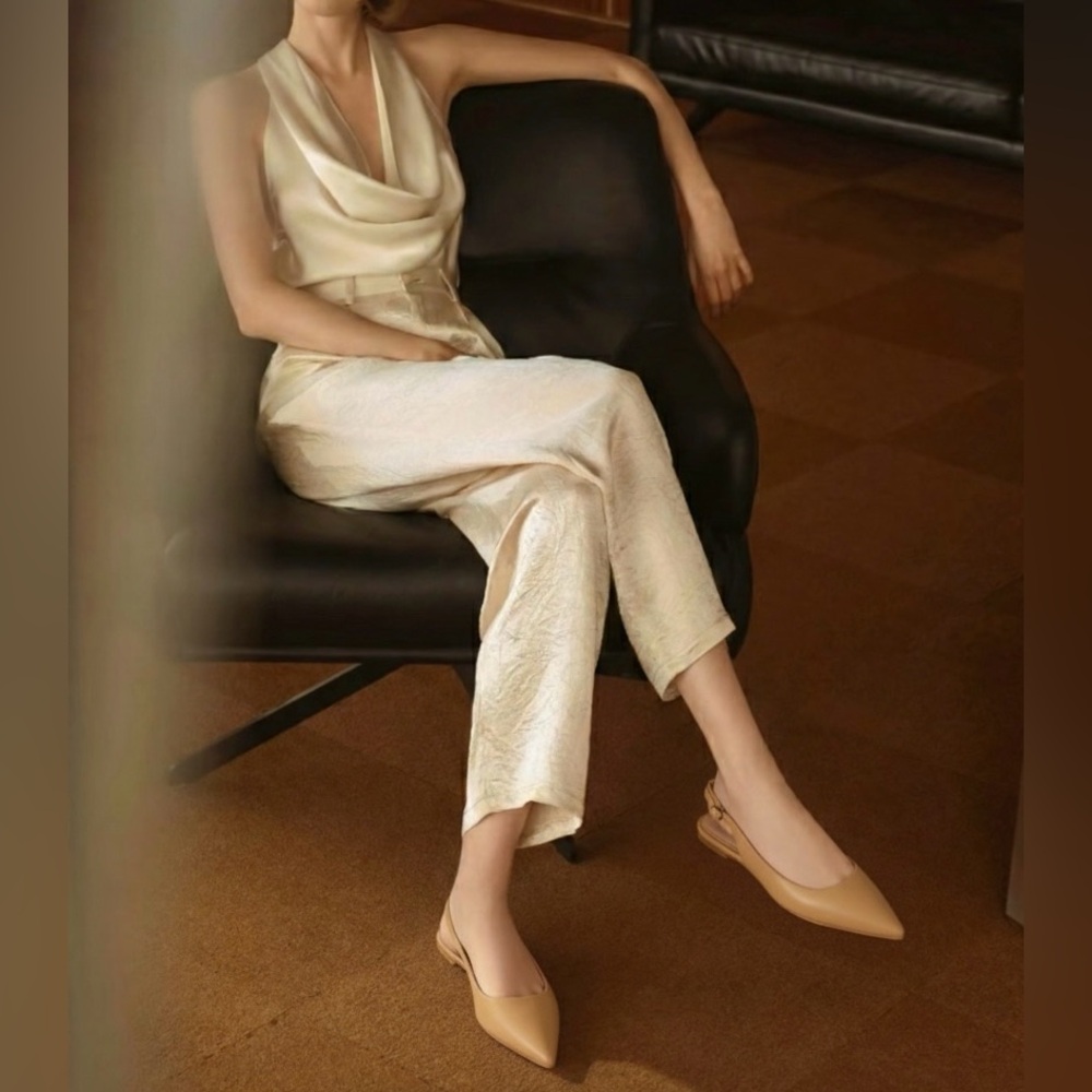 Stuart Weitzman Mara Pointed Toe Slingback Flats Nude Size 6 NWT